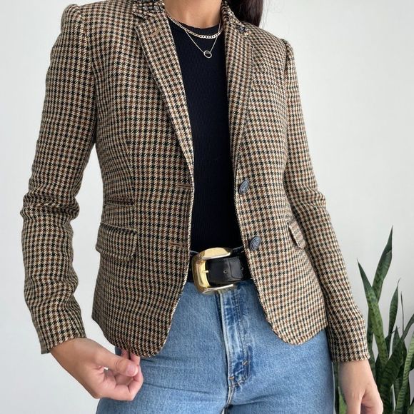 J. Crew Jackets & Blazers - J. Crew Houndstooth jewel collar schoolboy 100% wool blazer